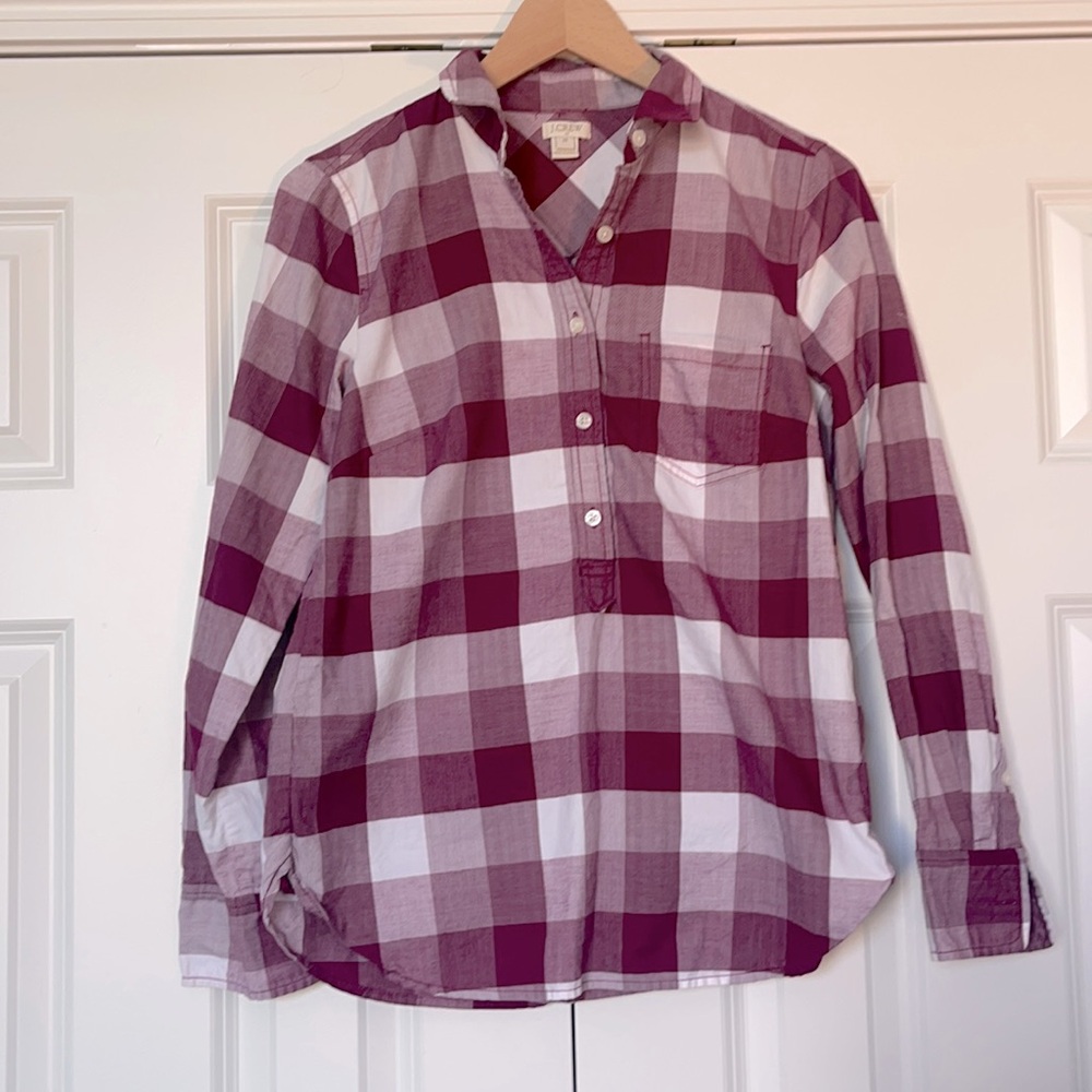 J.Crew Berry Gingham Check Button Down Popover Shirt